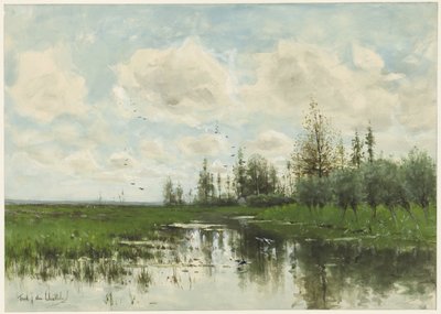 Bazén se stromy a loukou od Fredericus Jacobus van Rossum du Chattel