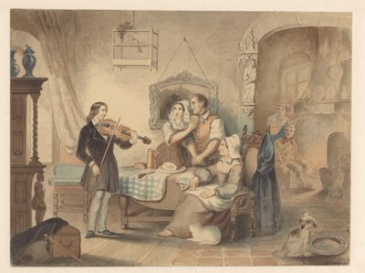 Charles Auguste de Bériot hraje na housle pro společnost od Frederik Carel de Graaff (signed by artist)