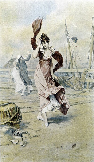Žena na pobřeží - alegorie časného jara, kalendář ilustrovaný Hubertem Dysem, maloval F.H. Kaemmerer od Frederik Hendrik Kaemmerer