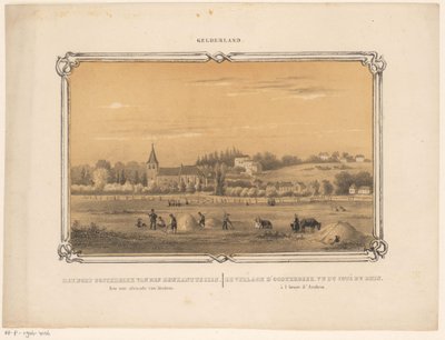 Pohled na Oosterbeek s postavami vyrábějícími seno Vesnice Oosterbeek je vidět z den Rijnkant. Hodinu od Arnhemu. (název na objektu) Gelderland (název série na objektu) od Frederik Lodewijk Huygens