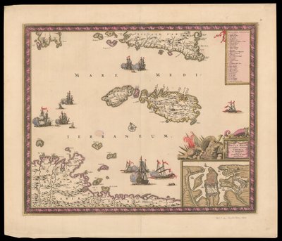 Insula Malta accuratißime Delineata Urbibus et Fortalitiis expressa od Frederik de Wit