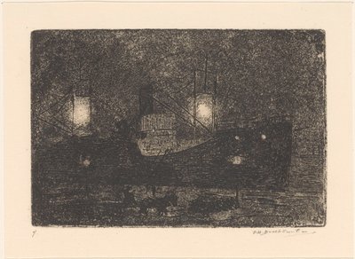 Loď na nábřeží v noci od Frederika Henriëtte Broeksmit (signed by artist)