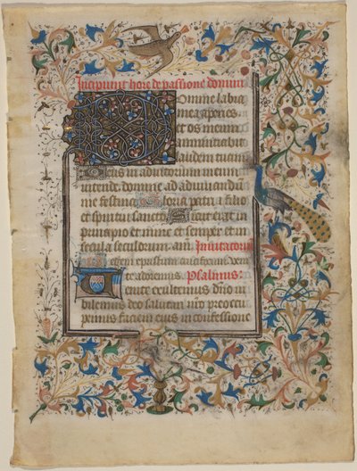 Rukopisný list z knihy hodin (incip. Passionis) od French 14th Century