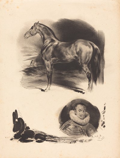 Náčrtky koně a šlechtice od French 19th Century
