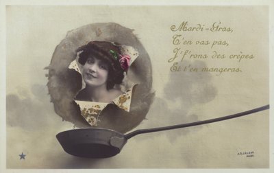 Hlava ženy pronikající nad palačinkovou pánví (tónovaná fotokoláž) od French Photographer