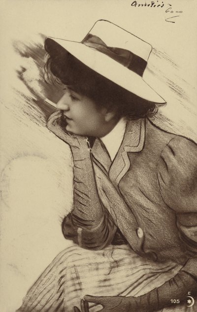 Mladá žena v klobouku a kouří (fotokoláž) od French Photographer