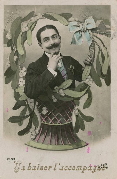 Doplněno Polibkem, pohlednice zaslaná v roce 1913 (ručně kolorovaná fotografie) od French Photographer