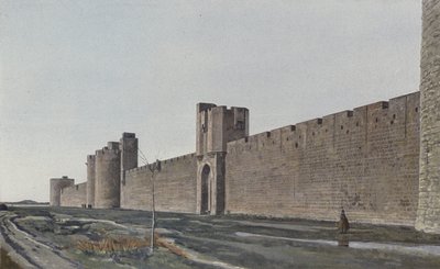 Aigues-Mortes, Vnější pohled na hradby, převzato z E od French Photographer
