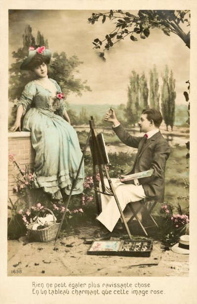 Umělec maluje hezkou dívku s růžemi od French Photographer