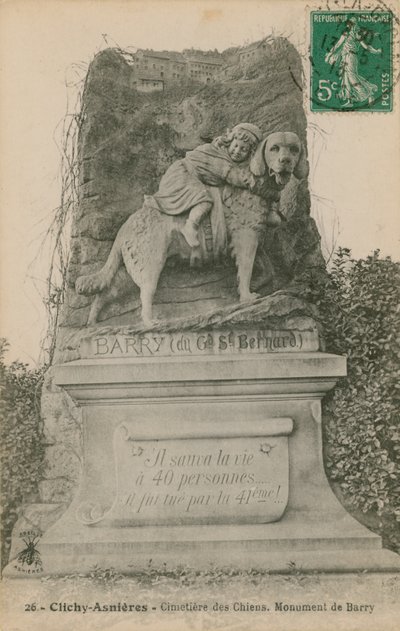 Clichy-Asnieres – psí hřbitov. Barryho památník. Pohlednice odeslána v roce 1913. od French Photographer