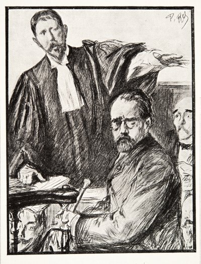 Dreyfus u soudu, z Dějiny třetí republiky, sv. I, Politické dějiny, pub. 1933 (litho) od French Photographer