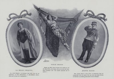 Francouzské herečky a zpěvačky La Belle Chiquita, Sarah Brown a Jeanne Bloch (č/b foto) od French Photographer