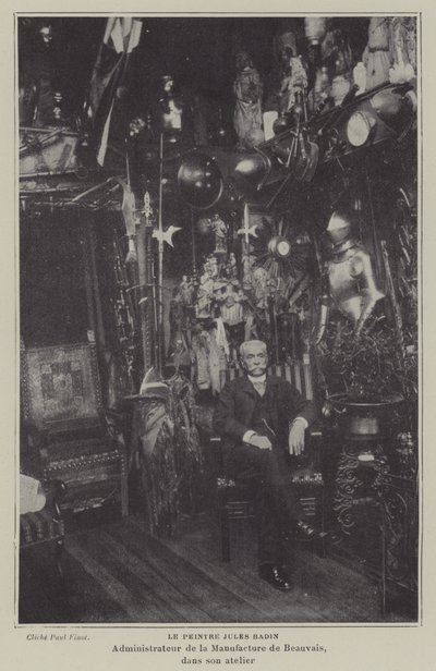 Francouzský malíř Jules Badin, manažer výroby tapisérií v Beauvais, ve své dílně (čb foto) od French Photographer