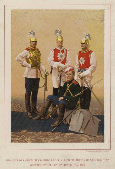 Ruská armáda: pluk rytířů-gardy HM císařovny Marie-Fjodorovny, důstojníka a vojáků v různých uniformách (foto) od French Photographer