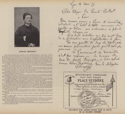 Pařížská komuna, Charles Amouroux, faksimile průsmyku pro pád sloupu Vendome (černobílá fotografie) od French Photographer
