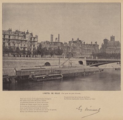 Pařížská komuna, Hotel De Ville, Pohled z mostu Arcole (černobílá fotografie) od French Photographer