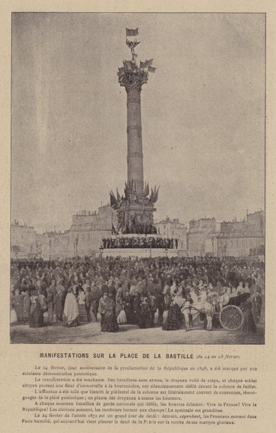 Pařížská komuna, demonstrace na náměstí Place De La Bastille, 24.–28. února (černobílá fotografie) od French Photographer