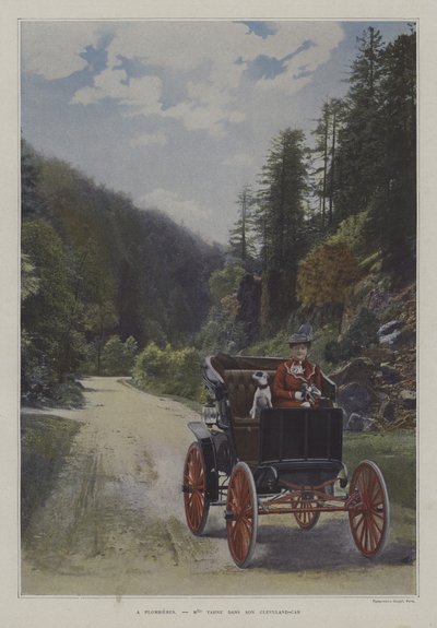 Mademoiselle Yahne ve svém Clevelandském voze v Plombieres-les-Bains, Francie (barevné foto) od French Photographer