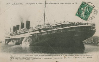 Zaoceánský parník Francie, Le Havre. Pohlednice odeslána v roce 1913. od French Photographer