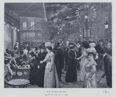 Na bulváru před Cafe de la Paix, Paříž (černobílá fotografie) od French Photographer