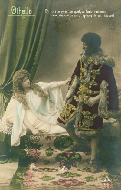Othello s Desdemonou. Scéna z tragické hry Williama Shakespeara napsané kolem roku 1603. Pohlednice odeslána v roce 1913. od French Photographer