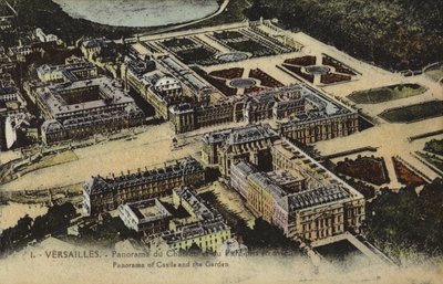 Panoramatický výhled na palác a zahrady ve Versailles (barevné foto) od French Photographer
