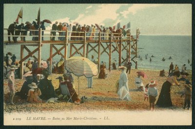 Pohlednice zobrazující lázně Marie-Christine v Le Havre, kolem roku 1900 (barevné černobílé foto) od French Photographer