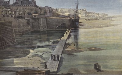 Saint-Servan, průchod ze Saint-Servan do Saint-Malo, při odlivu od French Photographer