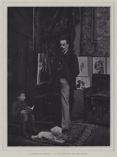 Malíř dětí: francouzský umělec Jean Geoffroy ve svém ateliéru (černobílá fotografie) od French Photographer