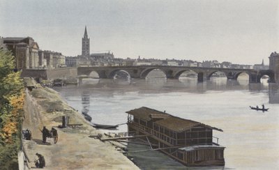 Toulouse, Pont-Neuf a Eglise N D, z Dalbade, pohled po proudu, pořízený na břehu Garonny od French Photographer