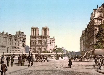 Západní fasáda Notre Dame a Pont St. Michel, Paříž, hospoda. c.1900 od French Photographer