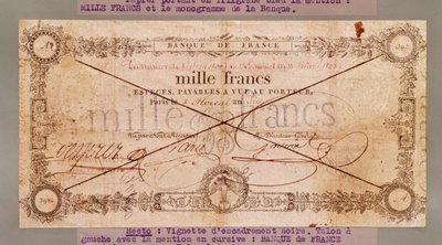 Bankovka 1000 franků z 8 Floreal, An X (28. dubna 1802) (inkoust na papíře) od French School