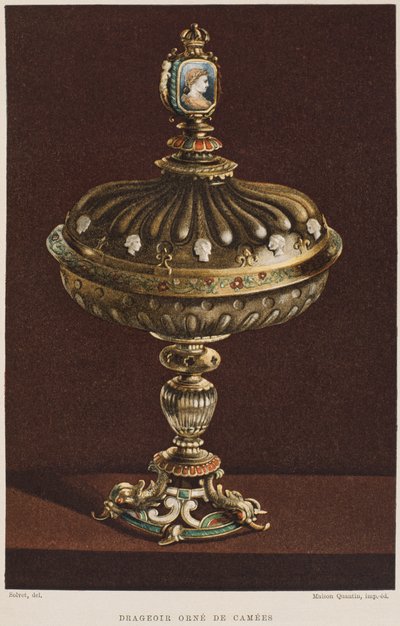 Sklenice na sladkosti ze 17. století s kamejemi, ilustrace z Dictionnaire de lameublement et de la decoration od Henryho Havarda, svazek 2, deska 11, Paříž, Maison Quantin, 1878 od French School