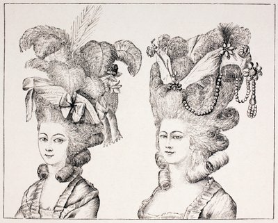 Francouzské dívky z 18. století s extravagantními účesy a klobouky, 1875 od French School