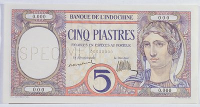 Bankovka 5 Piastres, z indočínské banky (papír) od French School