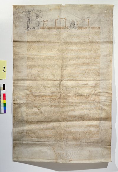 AE II 401 AB zakládací listina královské kaple ve Vincennes zasvěcená Nejsvětější Trojici, listopad 1379 od French School
