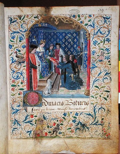 AE II 523 Předání „Livre Ferre“ králi úředníky Cour des Comptes (vellum) od French School