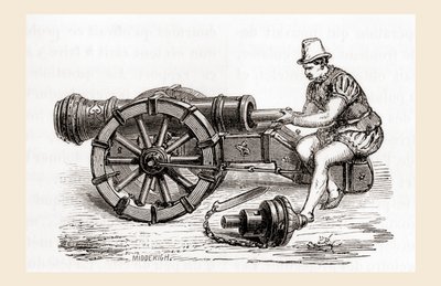 Německé dělo nabíjející závěr ze 16. století, z Les Merveilles de la Science, vydáno kolem roku 1870 (rytina) od French School