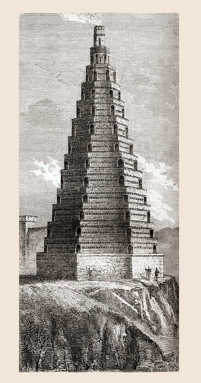 Zobrazení Věže řádu z 19. století, zničené v roce 1644, Boulogne-sur-Mer, Francie, z „Les Merveilles de la Science“, publikované kolem roku 1870 (rytina) od French School