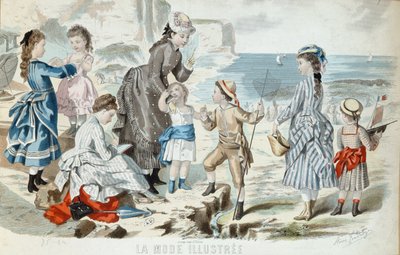 Pláž v Normandii, 1875 (barevná rytina) od French School