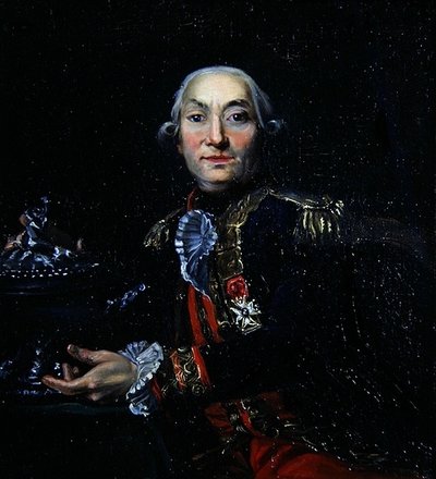 Capitaine de Vaisseau se stříbrnou mísou (olej na desce) od French School