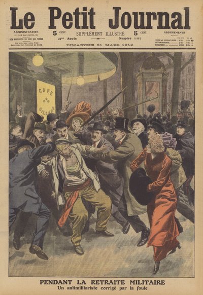 Francouzský antimilitarista napaden davem na vojenské přehlídce (barva litho) od French School