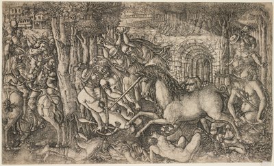 Král pronásledovaný jednorožcem, kolem roku 1547 od French School
