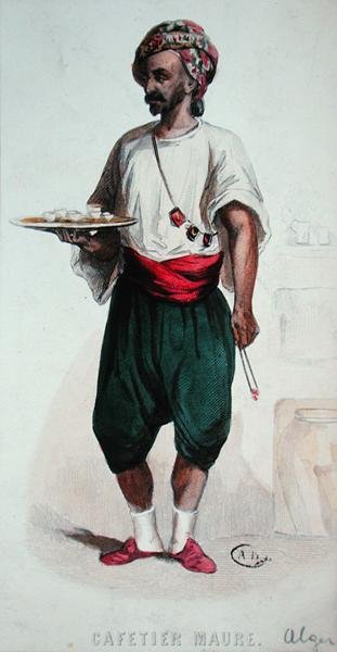Maurský kávový sluha v Alžíru (barevná rytina) od French School