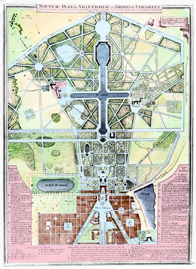 Nový plán města, zámku a zahrad Versailles, 1714 od French School