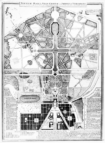 Nový plán města, zámku a zahrad Versailles, 1714 od French School