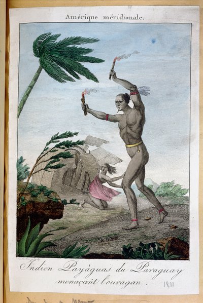 Indický šaman z Payaguas, který se pokouší odvrátit hurikán, Paraguay, 1811 od French School