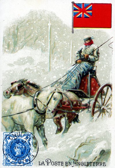 Pošťák v Anglii doručující poštu v zimě, konec 19. století od French School