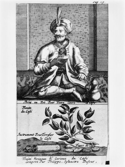 Hrnec na přípravu kávy, ilustrace z Traite Nouveau et Curieux du Cafe, du The et du Chocolat od Philippa Sylvestre Dufoura, La Haye, vydáno 1693 od French School