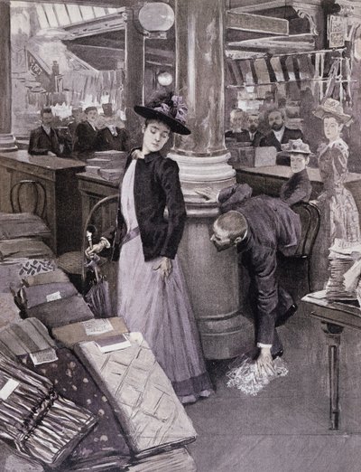 Zloděj v obchodním domě v Paříži, ilustrace z Paradis des Dames, c.1895 od French School